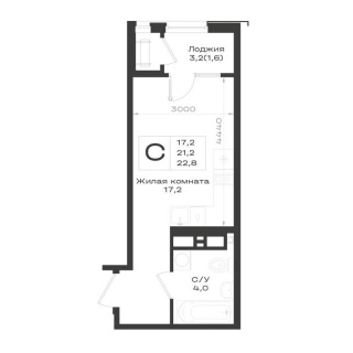 Объявление 1-к квартира, 22.8м2, 3/14 эт