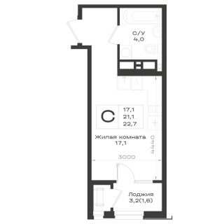 Объявление 1-к квартира, 22.7м2, 3/14 эт